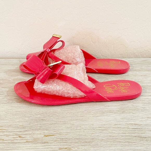 New Petite Jolie Pink Jelly Sandals 7 Bow Beach Flats - Picture 5 of 14